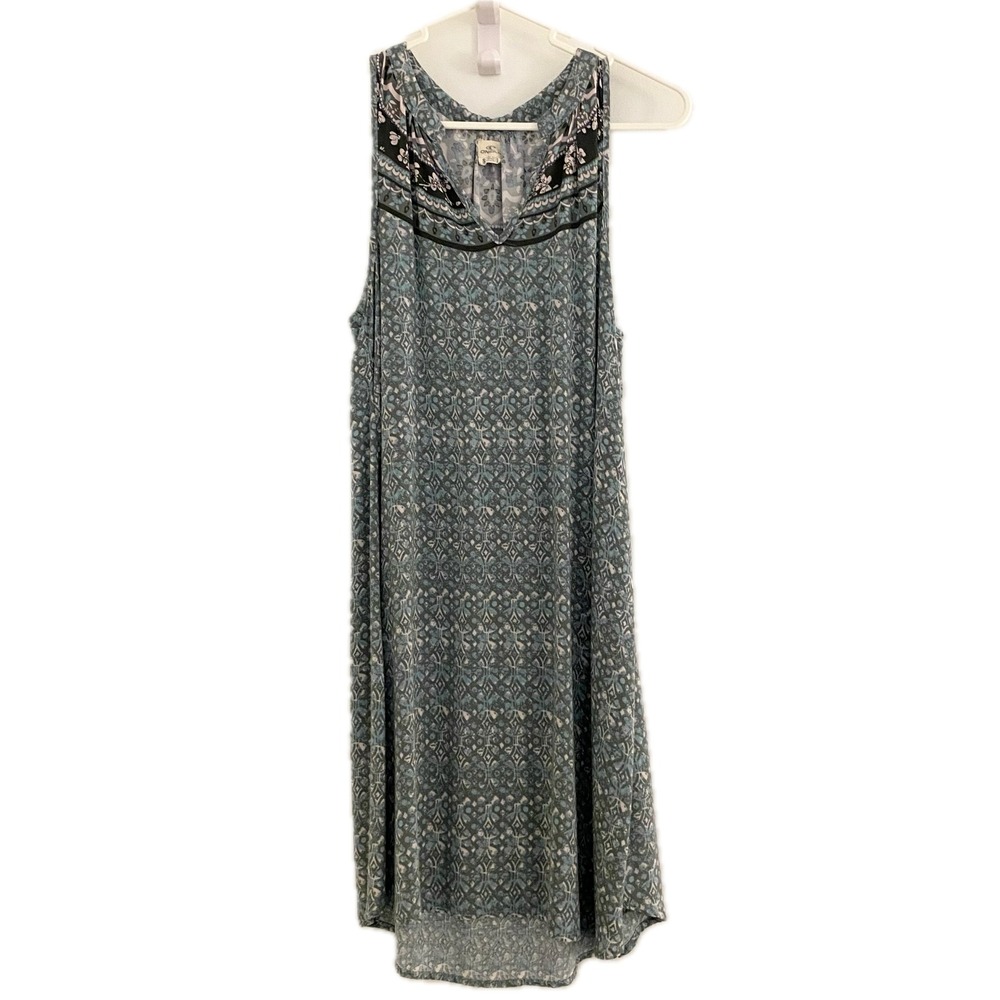 O Neill Sleeveless Midi Dress Blue Boho Print V Neck Casual Coconut Surf Size S